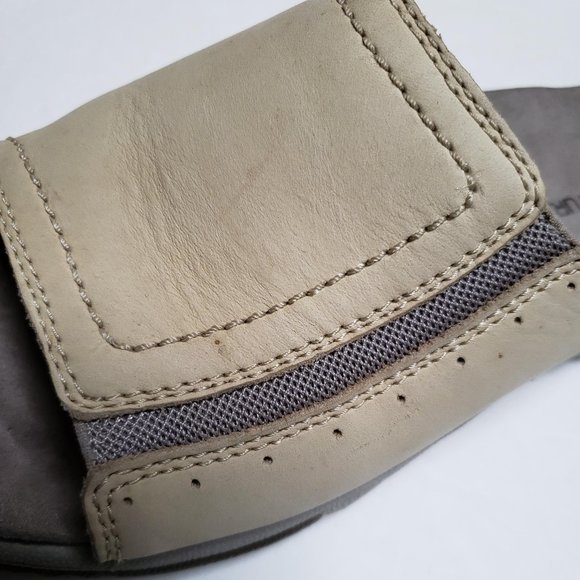 5.5 - 6 NATURALSPORT genuine LEATHER cream grey gray slides slip on - Picture 5 of 7